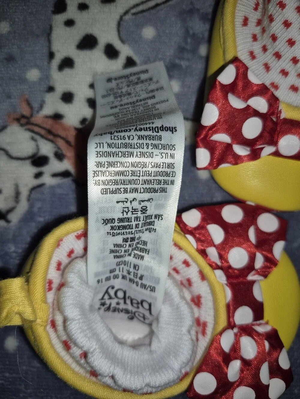 Disney Yellow Baby Shoes with Red Polka Dot Bow